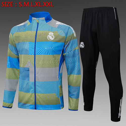 2025-26 Real Madrid Blue-Green-Gray Adult long pull training suit