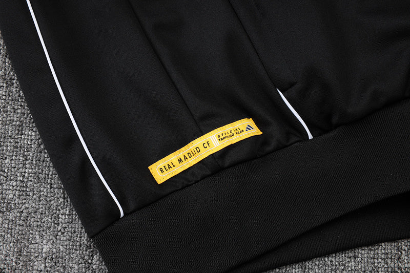 2025-26 Real Madrid Black-Yellow Adult long pull training suit