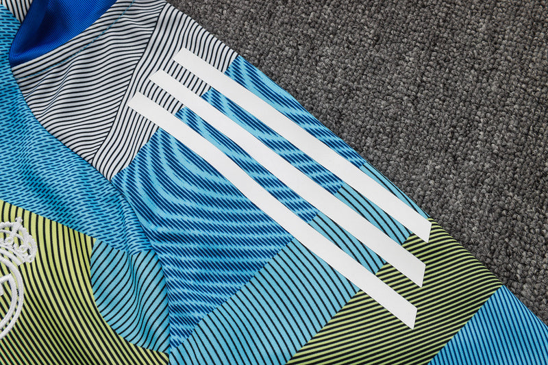 2025-26 Real Madrid Blue-Green-Gray Adult long pull training suit