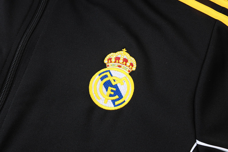 2025-26 Real Madrid Black-Yellow Adult long pull training suit