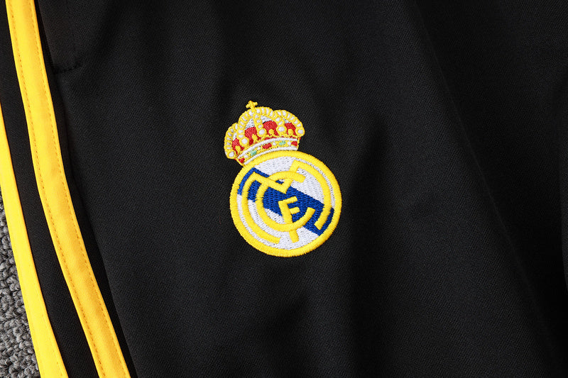 2025-26 Real Madrid Black-Yellow Adult long pull training suit