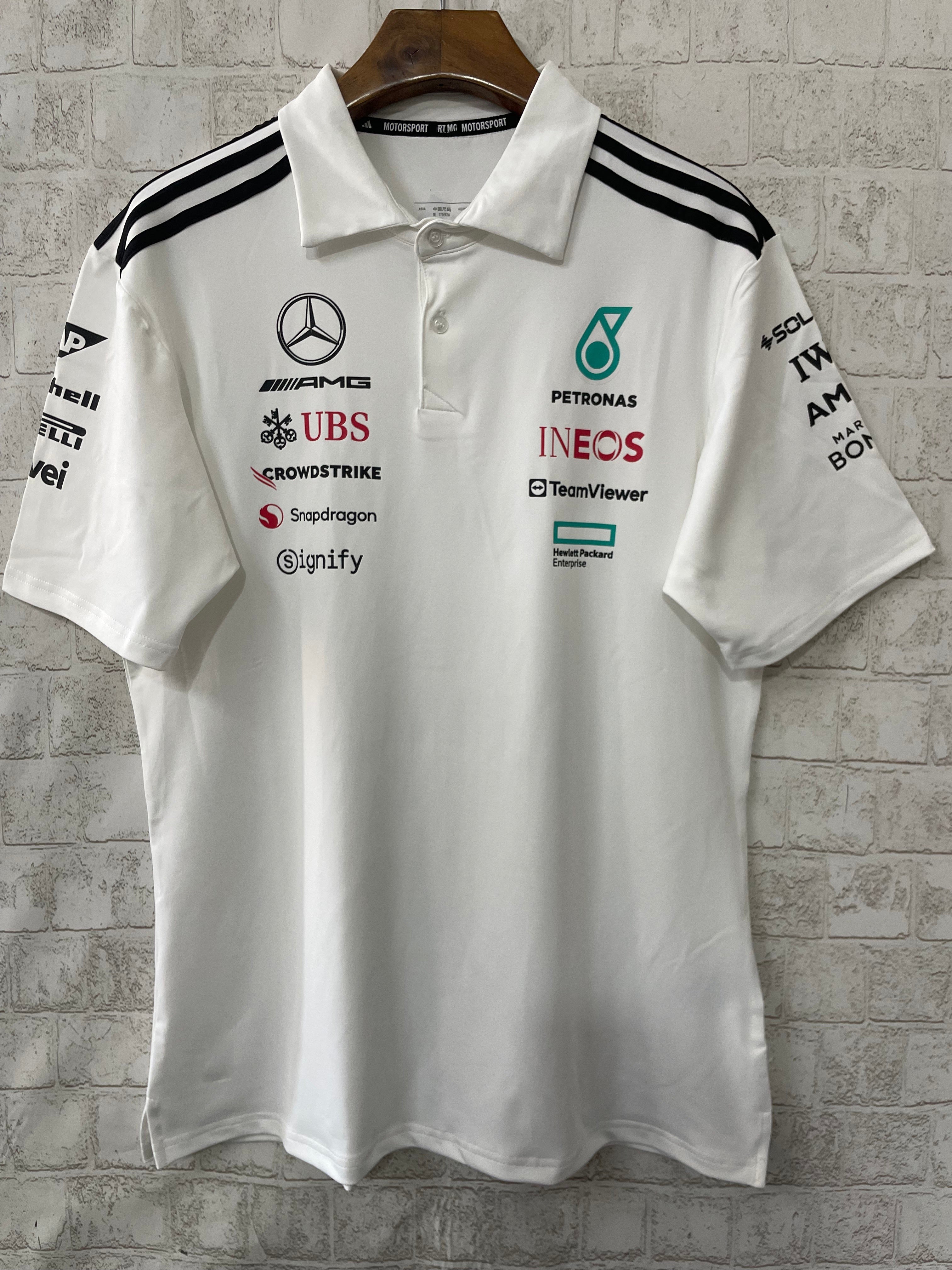 2025 F1 Formula One Racing Suit Mercedes White Polo Shirt S-5XL