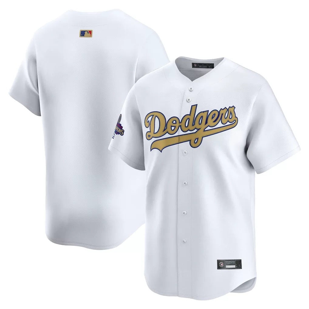 2025-26 Dodgers Baseballtrikot mit weiß-goldener Schrift