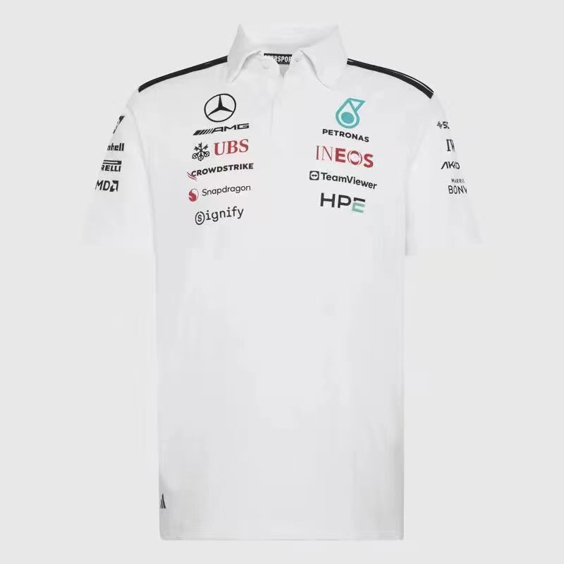 2026 F1 Mercedes White Collared Shirt Formula One Racing Suit