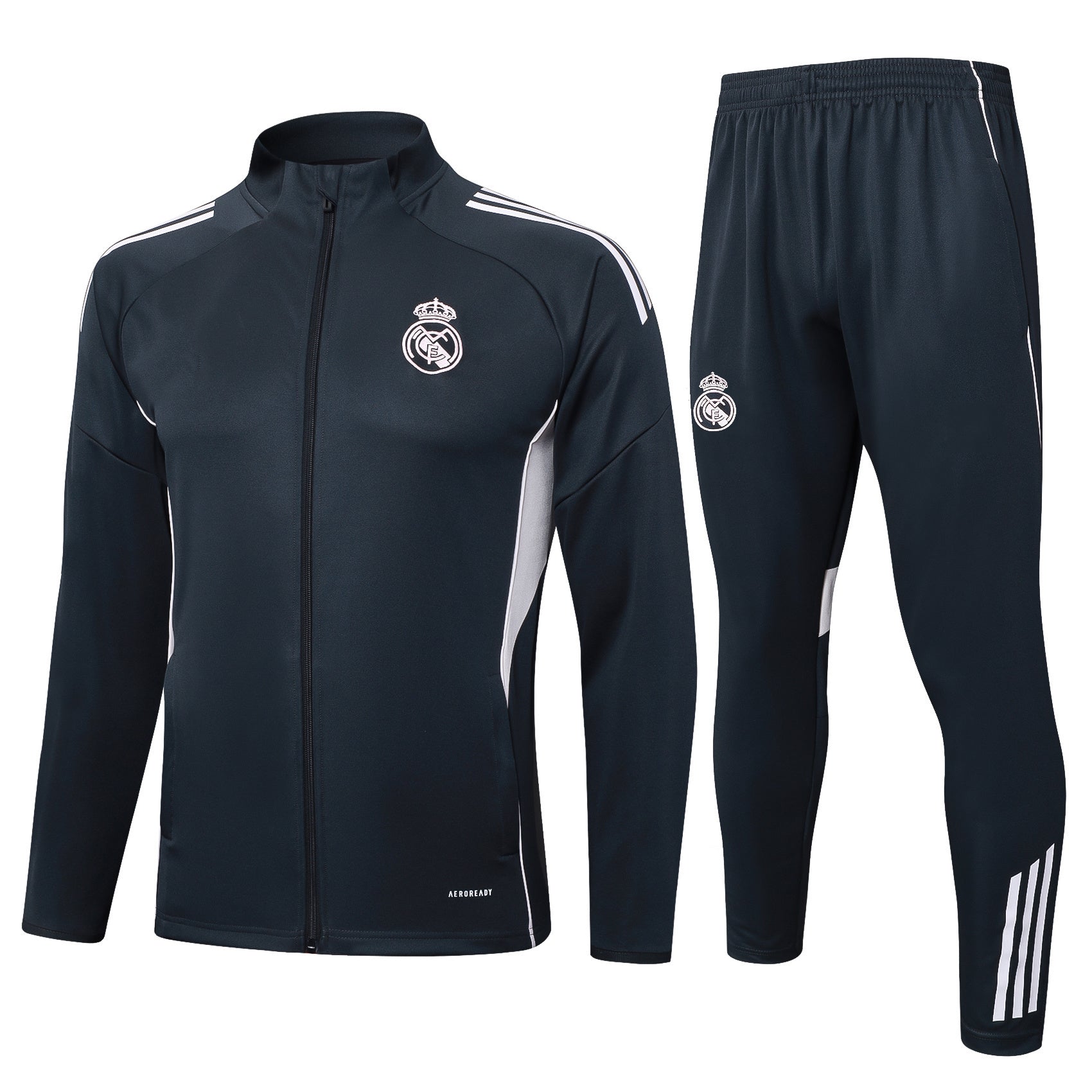 2025-26 Real Madrid Long zipper Dark gray (light pink text) training suit
