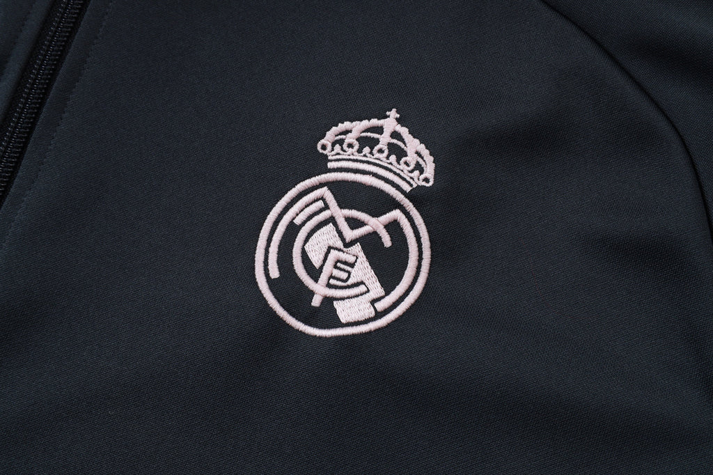 2025-26 Real Madrid Long zipper Dark gray (light pink text) training suit
