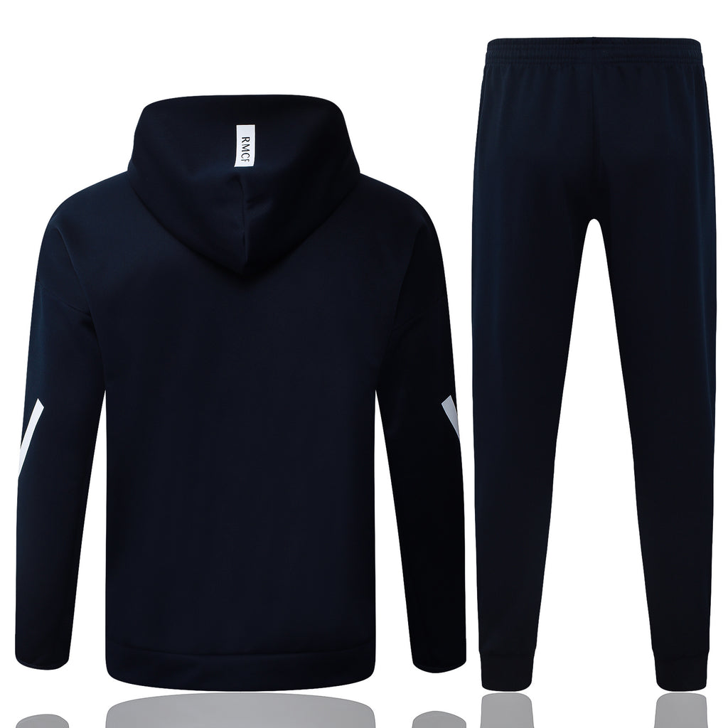 2025-26 Real Madrid Dark blue Long zippered training suit with hood