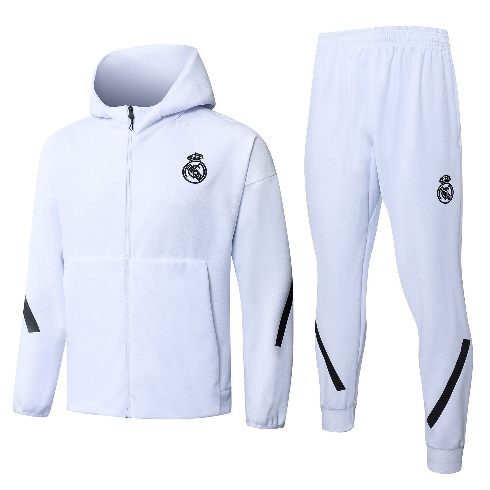 2025-26 Real Madrid White Long zippered training suit with hood