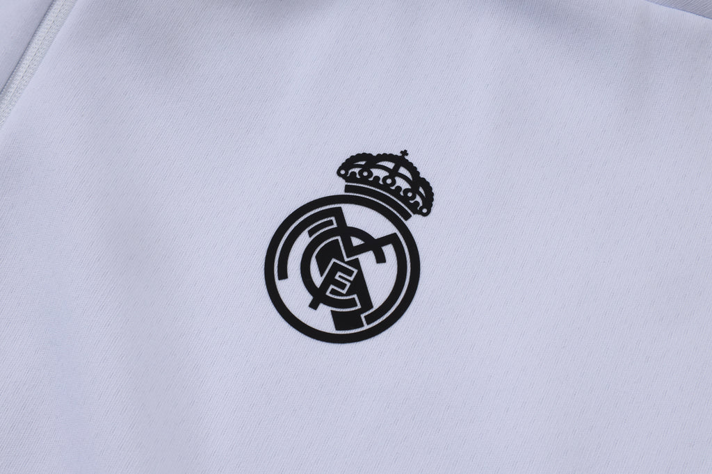 2025-26 Real Madrid White Long zippered training suit with hood