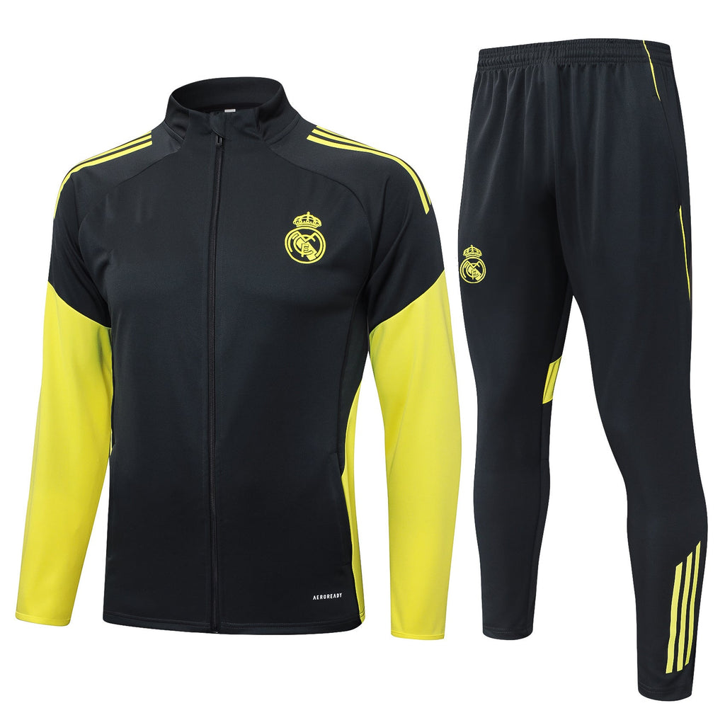 2025-26 Real Madrid Long zipper Dark gray (yellow sleeves) training suit