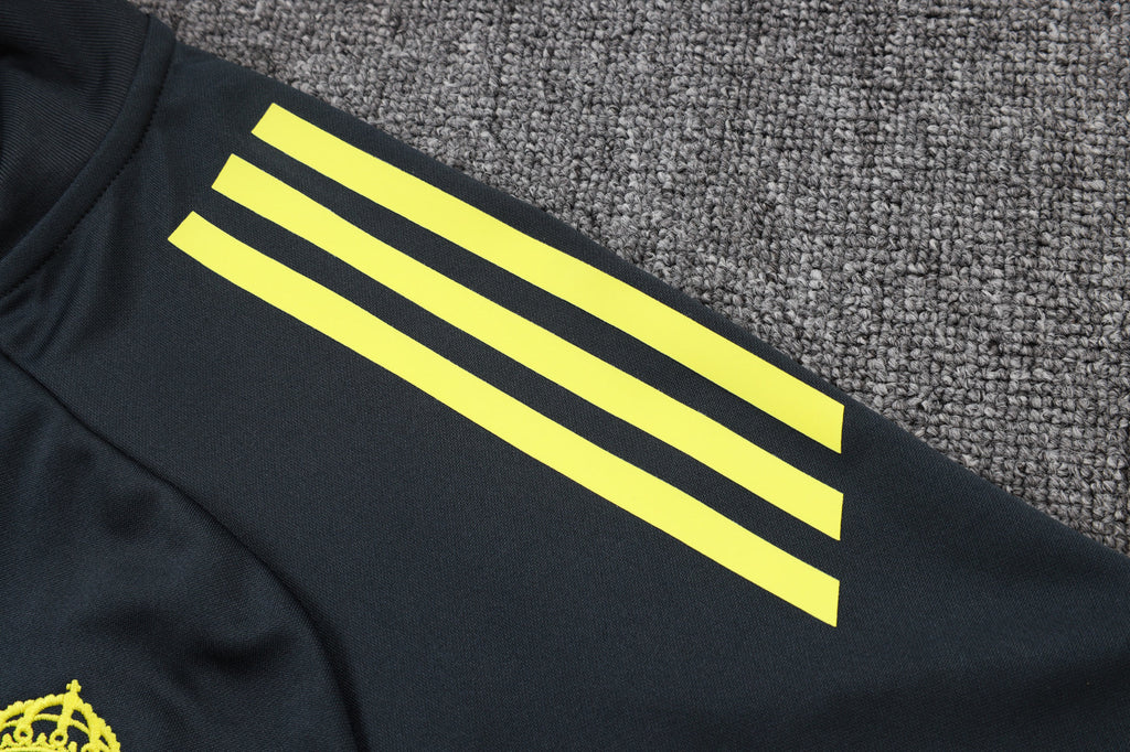 2025-26 Real Madrid Long zipper Dark gray (yellow sleeves) training suit