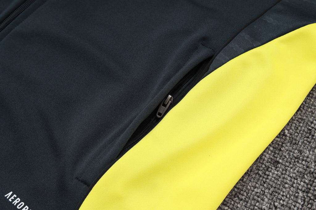 2025-26 Real Madrid Long zipper Dark gray (yellow sleeves) training suit