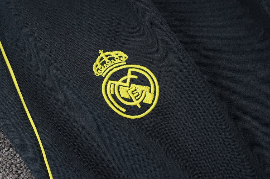 2025-26 Real Madrid Long zipper Dark gray (yellow sleeves) training suit