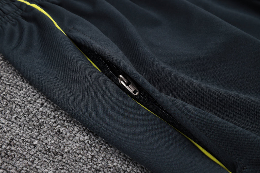 2025-26 Real Madrid Long zipper Dark gray (yellow sleeves) training suit