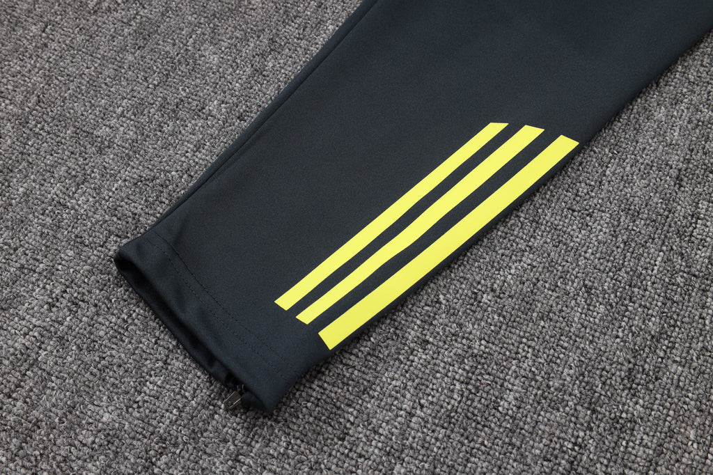 2025-26 Real Madrid Long zipper Dark gray (yellow sleeves) training suit
