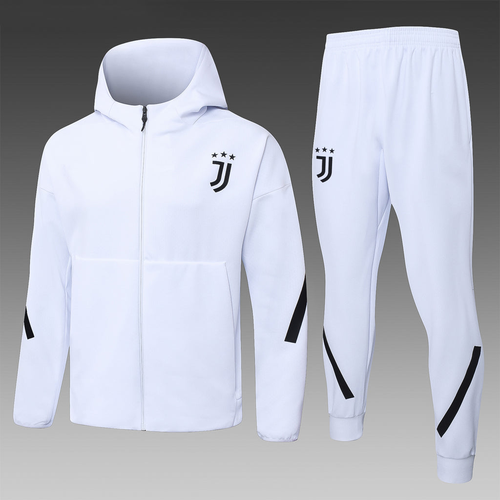 2025-26 Juventus White Long zippered training suit with hood