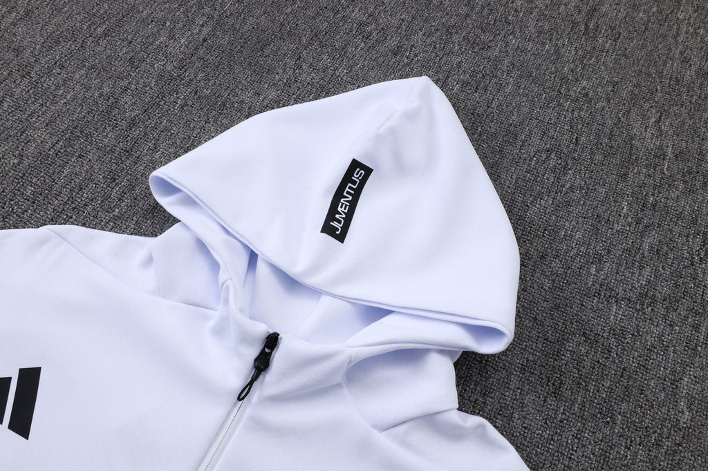 2025-26 Juventus White Long zippered training suit with hood