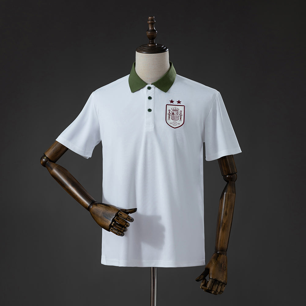 2026-27 Spain Two Stars Lifestyler White Polo Shirt